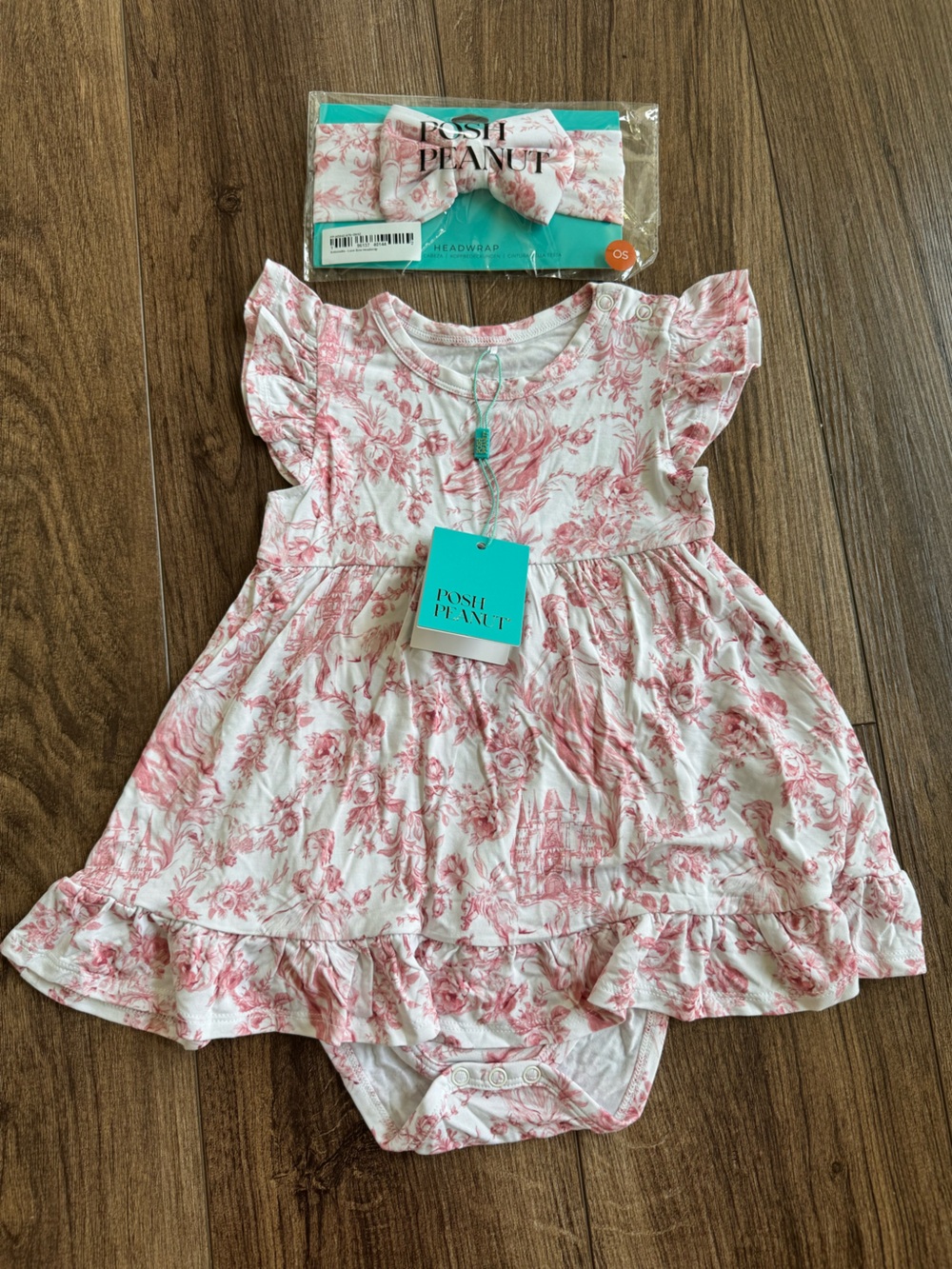 NWT Posh Peanut Ruffled Twirl Bodysuit Dress Antoinette Pink 18-24 month